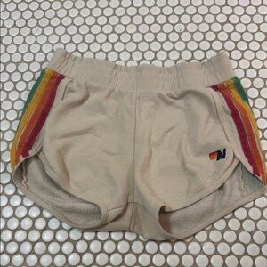 Aviator Nation Cream and Red Athletic Shorts with Vibrant Stripes